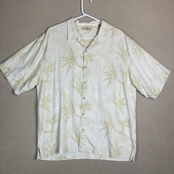 Tommy Bahama‎ Shirt Mens Extra Large Yellow Floral Silk Beach Aloha Short Sleeve - Picture 1 of 11